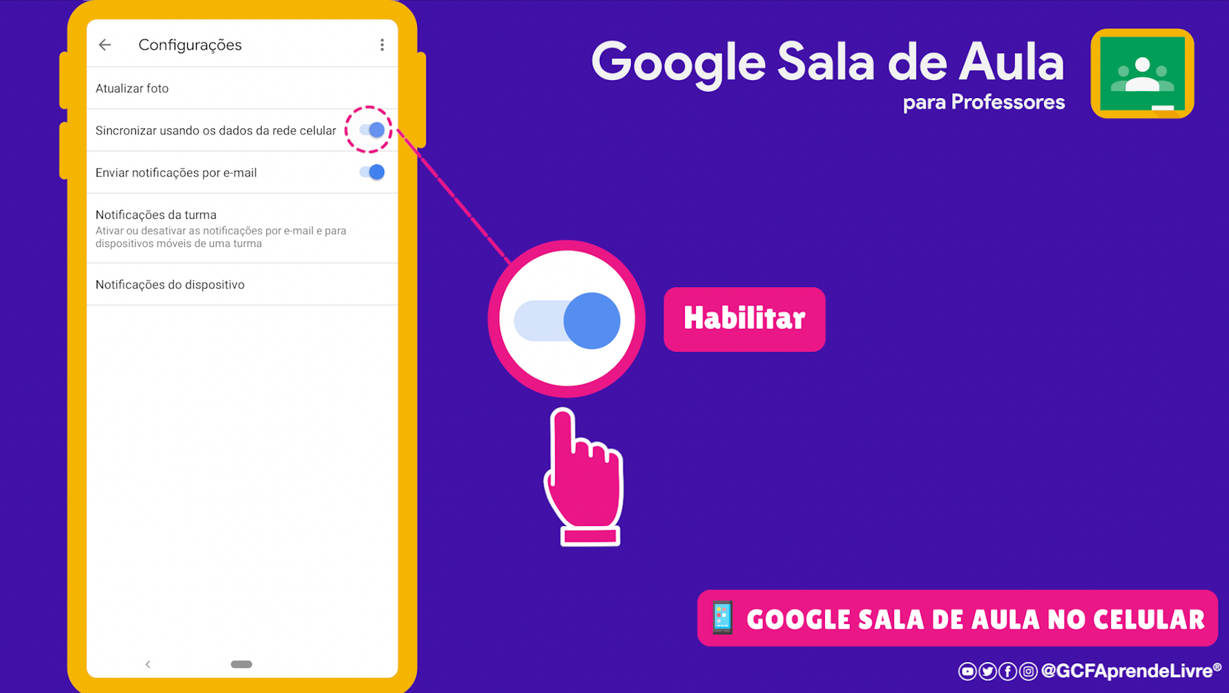 como habilitar o suso de dados para sincronizar o Google Sala de Aula no celular